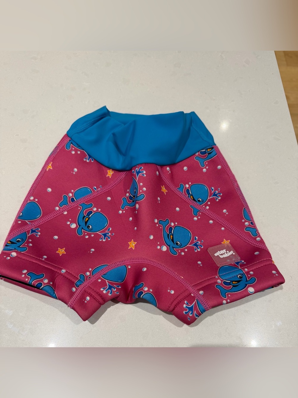 Baby Swim Diaper Shorts in Pink with Blue Whale Print 2-3t